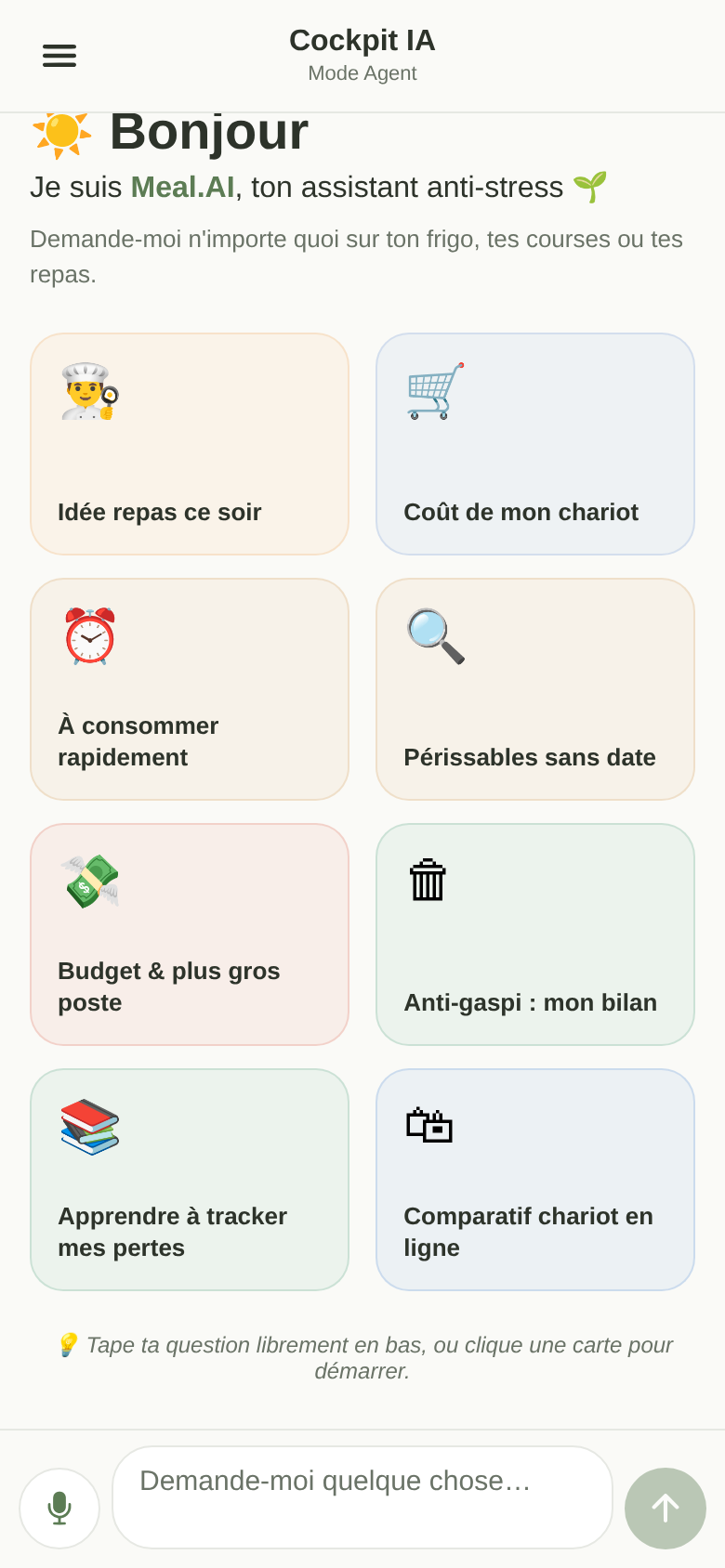 Cockpit IA — accueil agent