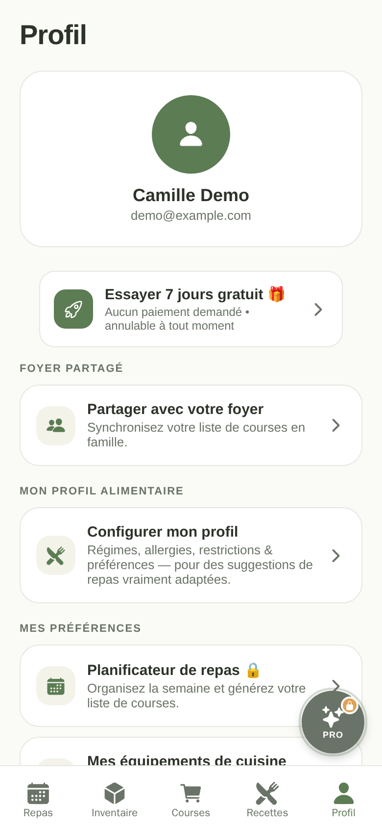 Profil et préférences